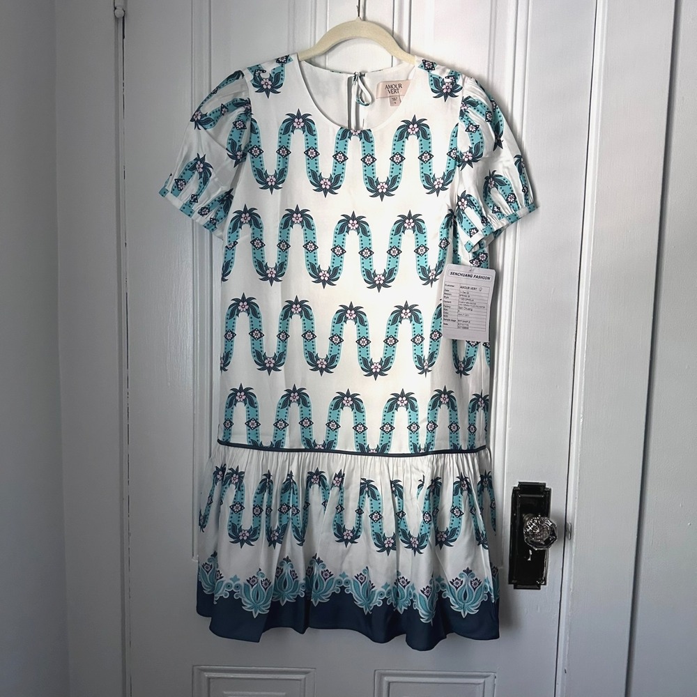 Amour Vert Silk Blend Amalfi Geo Print Dress S NWT Ophelia Sample